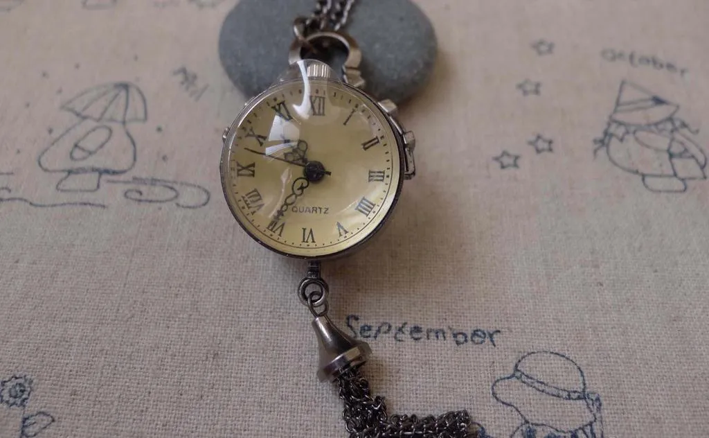 1 PC Antique Silver Glass Bird Bubble Orb Pocket Watch A7458