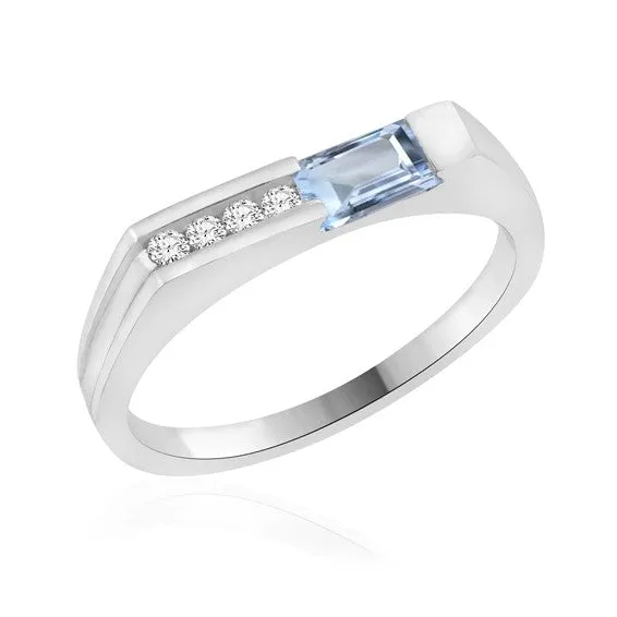 10K White Gold Diamond Band with Baguette Gemstones