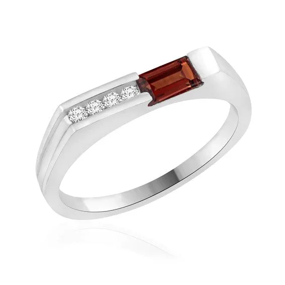 10K White Gold Diamond Band with Baguette Gemstones