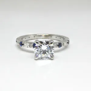 1.20 carat Diamond Engagement Ring with Sapphires in 14K White Gold