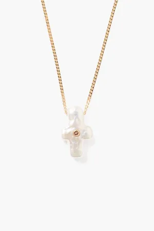 14k Gold & Pearl Playa Cross Necklace