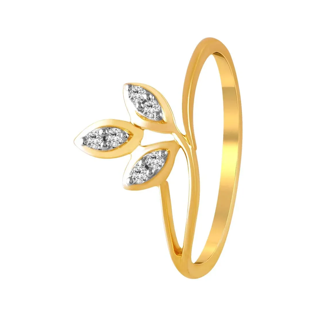 14K Gold Ring With A Diamond-studded Three-leaf Motif In The Centre