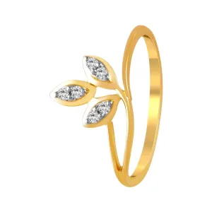 14K Gold Ring With A Diamond-studded Three-leaf Motif In The Centre
