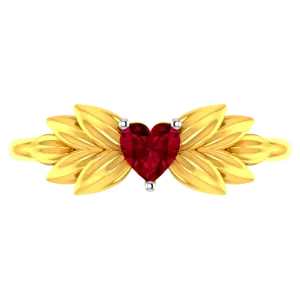 14k Gold Ring With A Heart And Leafy Designs