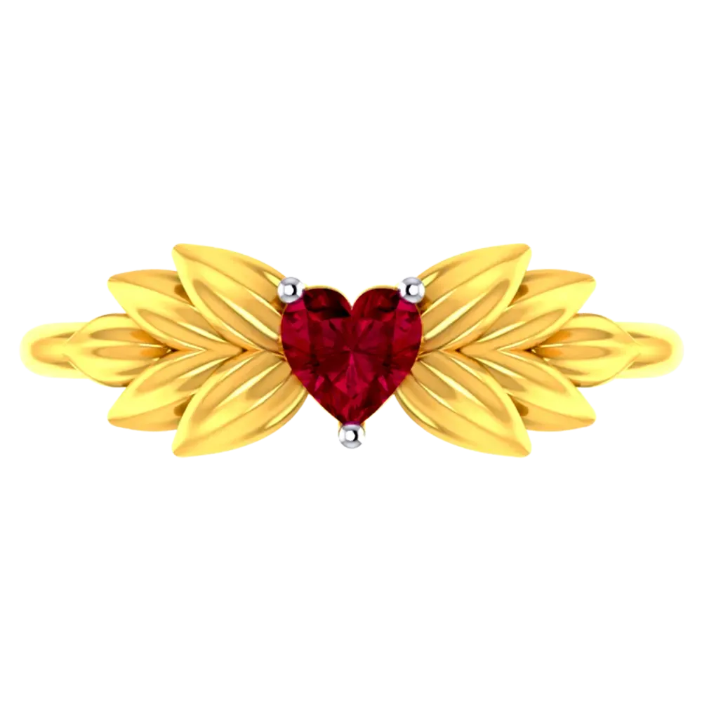 14k Gold Ring With A Heart And Leafy Designs