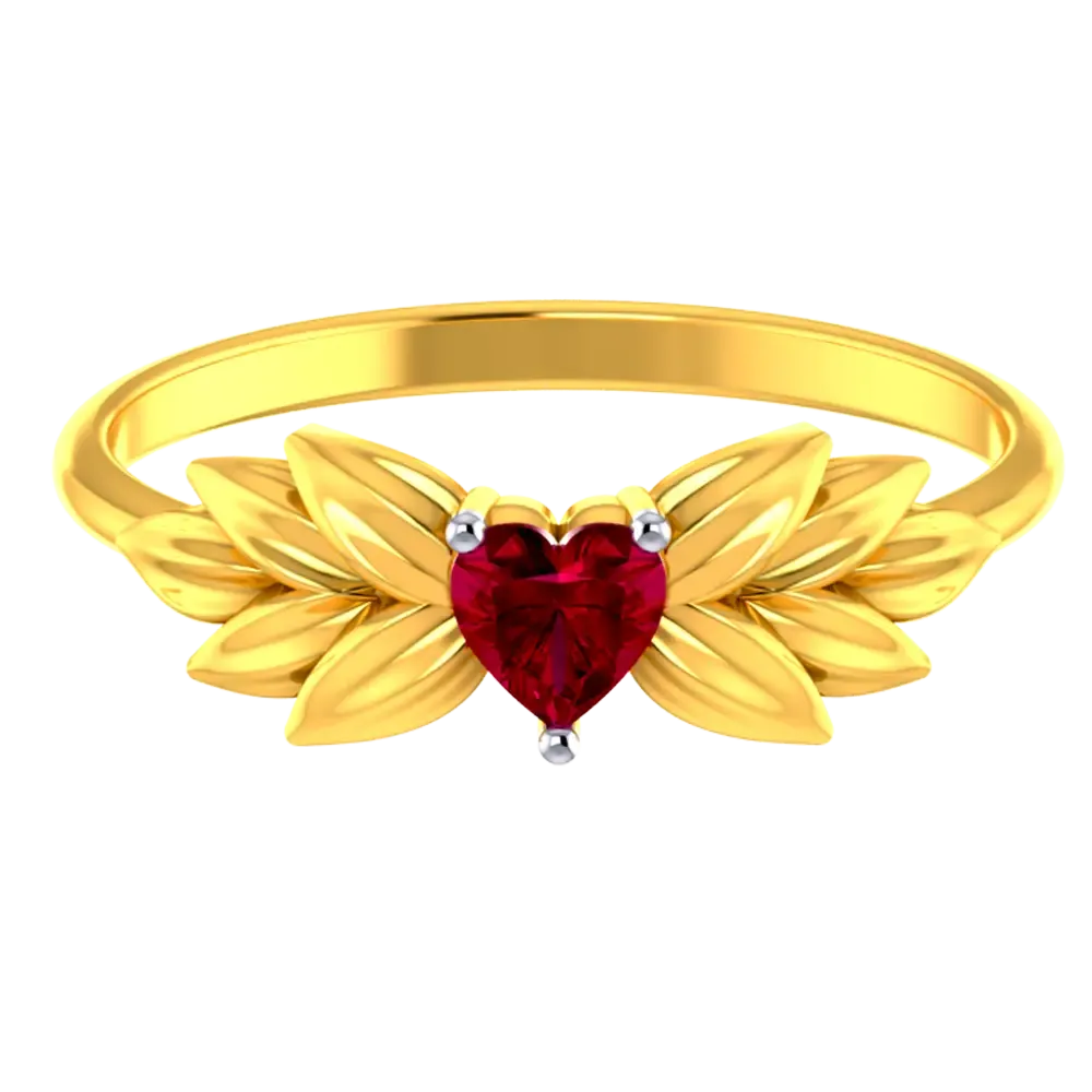 14k Gold Ring With A Heart And Leafy Designs