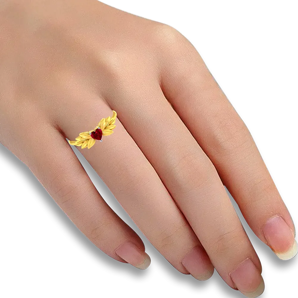 14k Gold Ring With A Heart And Leafy Designs