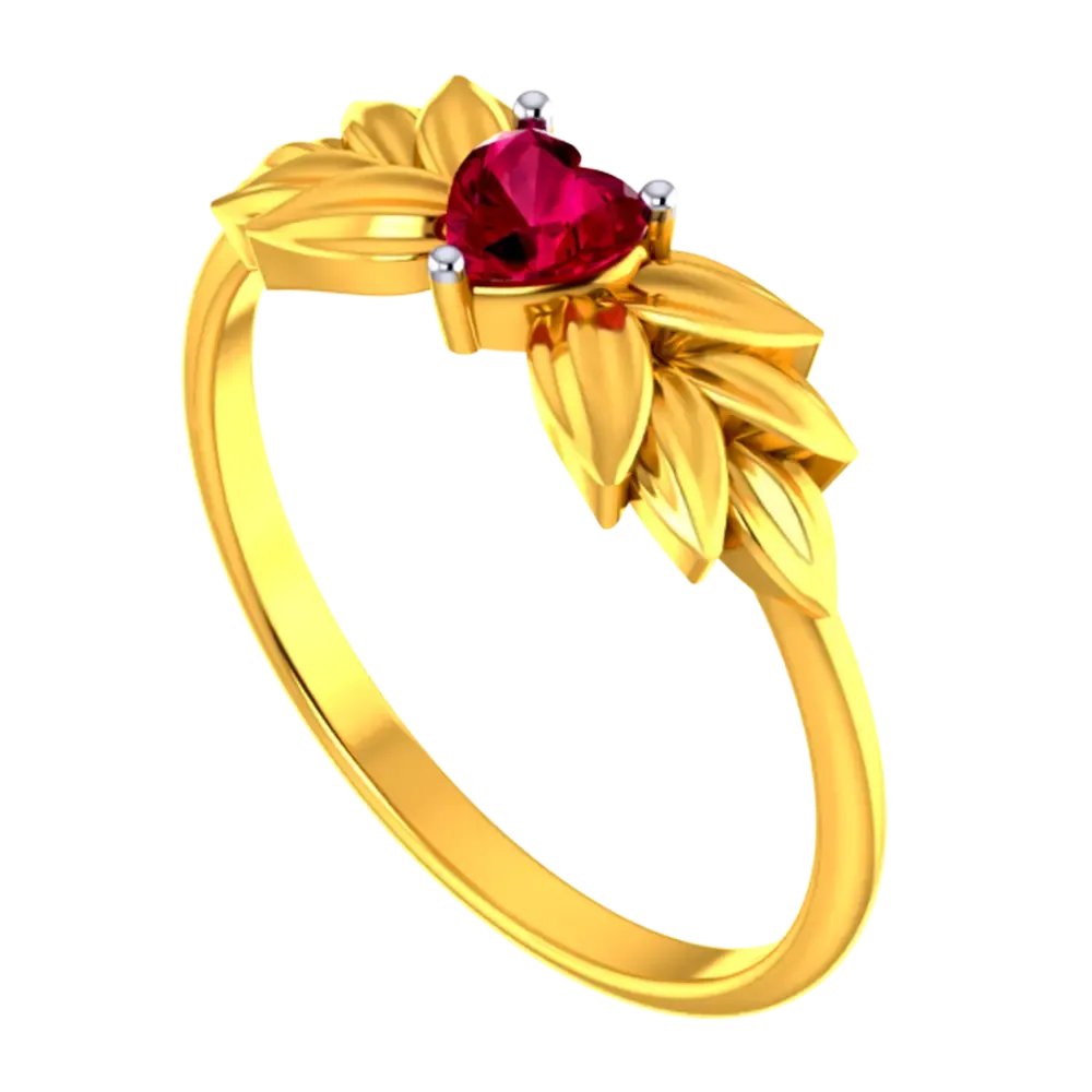 14k Gold Ring With A Heart And Leafy Designs