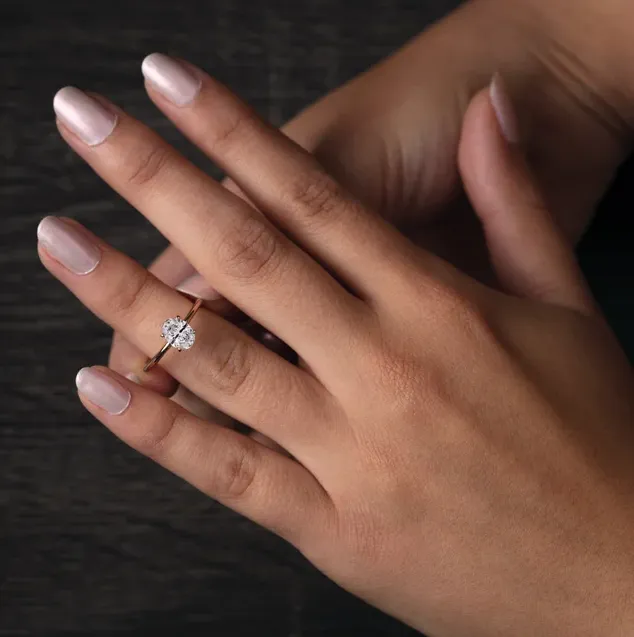 14K Gold Solitaire Oval Lab-Grown Diamond Engagement Ring