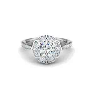 14K Gold Tear Drops Halo Diamond Engagement Ring