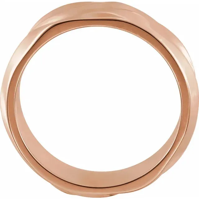 14K Gold Wavy Textured Band 6 MM Wide