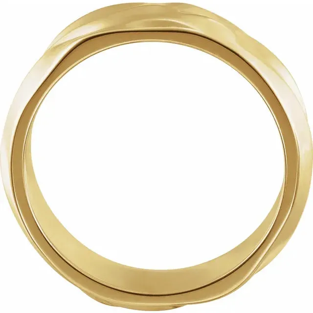 14K Gold Wavy Textured Band 6 MM Wide