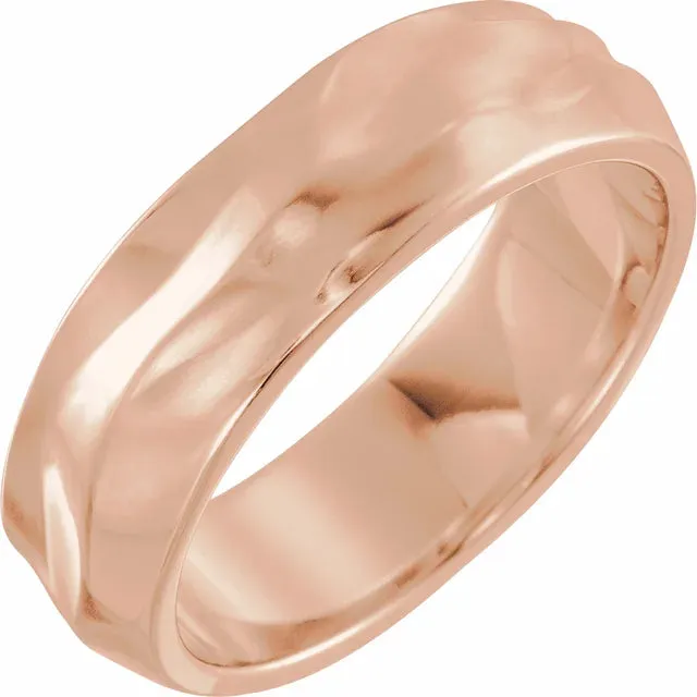 14K Gold Wavy Textured Band 6 MM Wide