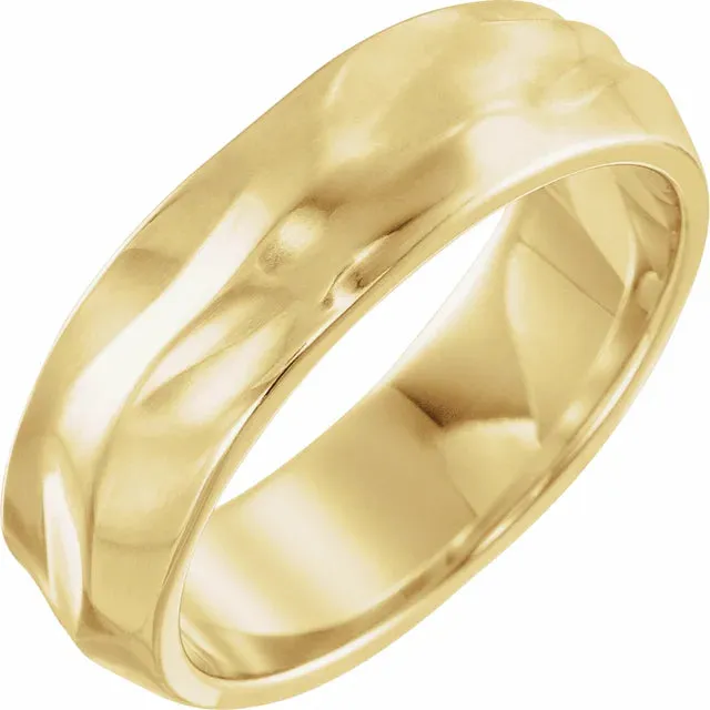 14K Gold Wavy Textured Band 6 MM Wide