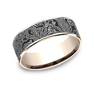 14K Rose Gold And Gray Tantalum ??The Torsion?? 7.5mm Comfort Fit Wedding Band
