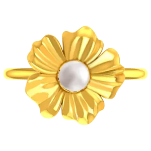14k Solid Gold Ring With A Floral Motif And A Pearl In Between