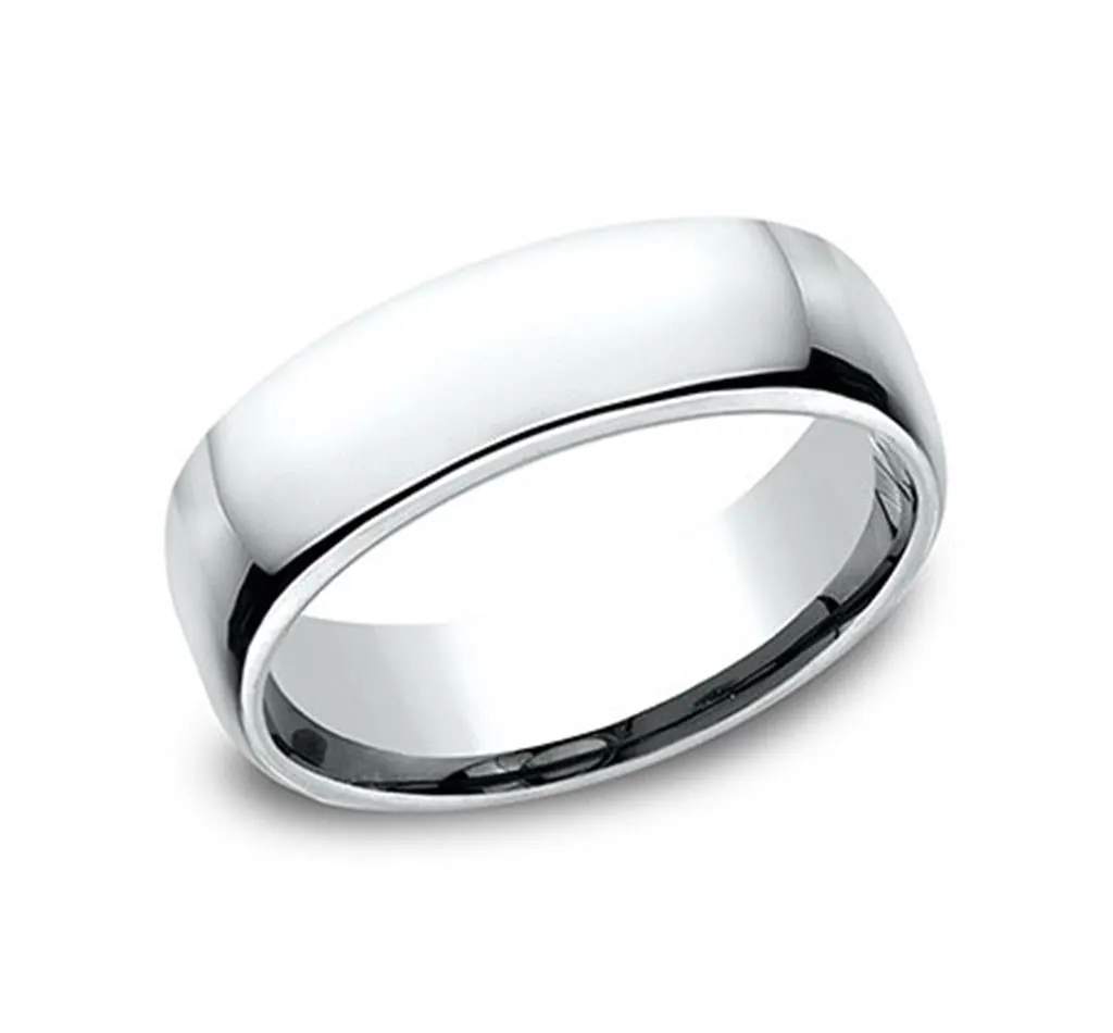 14K White Gold 6.5mm Euro Comfort Fit Straight Wedding Band