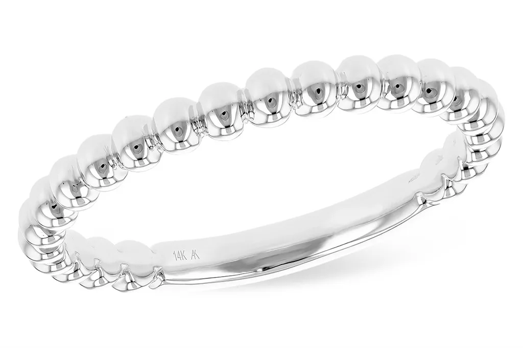 14K White Gold Beaded Stackable Wedding Band Ring