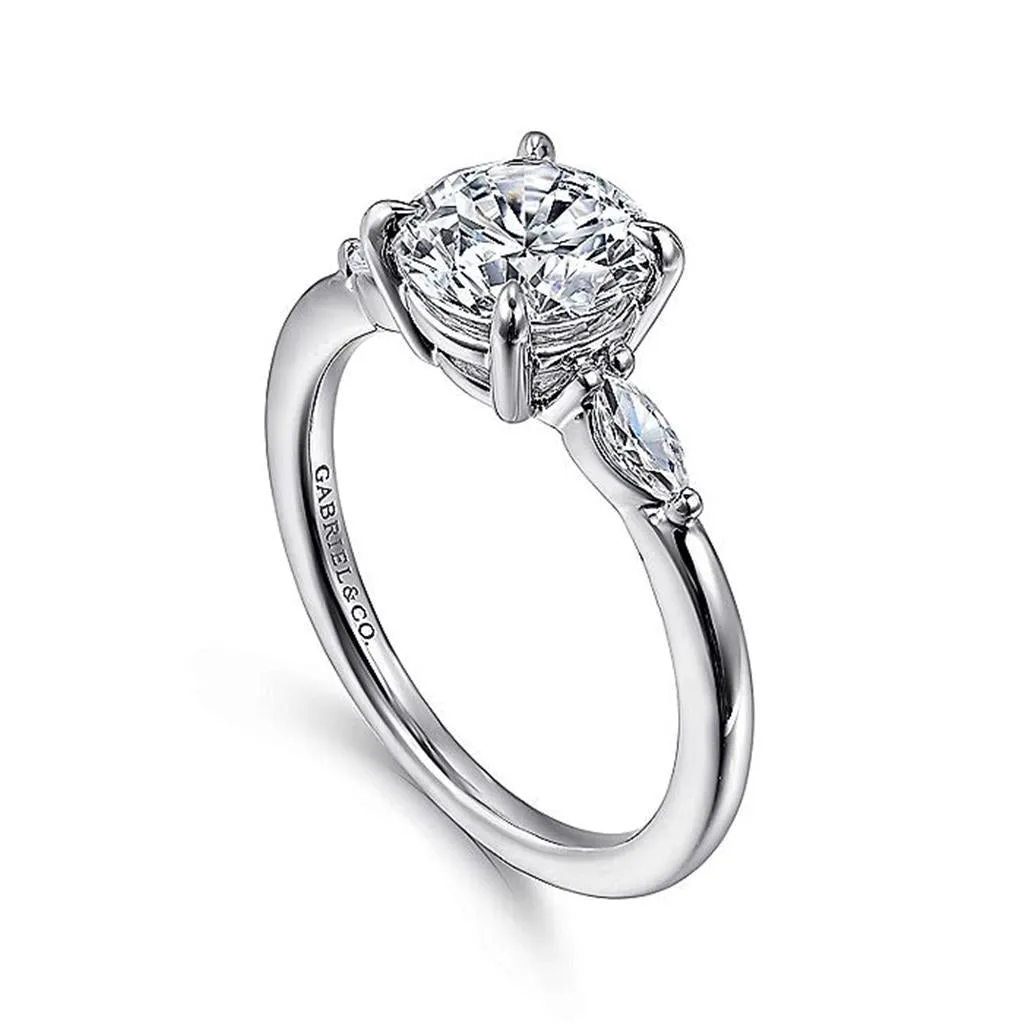 14K White Gold 'Dela' Three Stone Round Diamond Engagement Ring