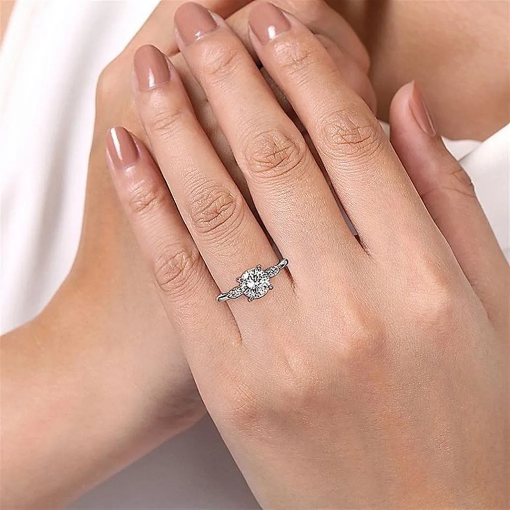 14K White Gold 'Dela' Three Stone Round Diamond Engagement Ring