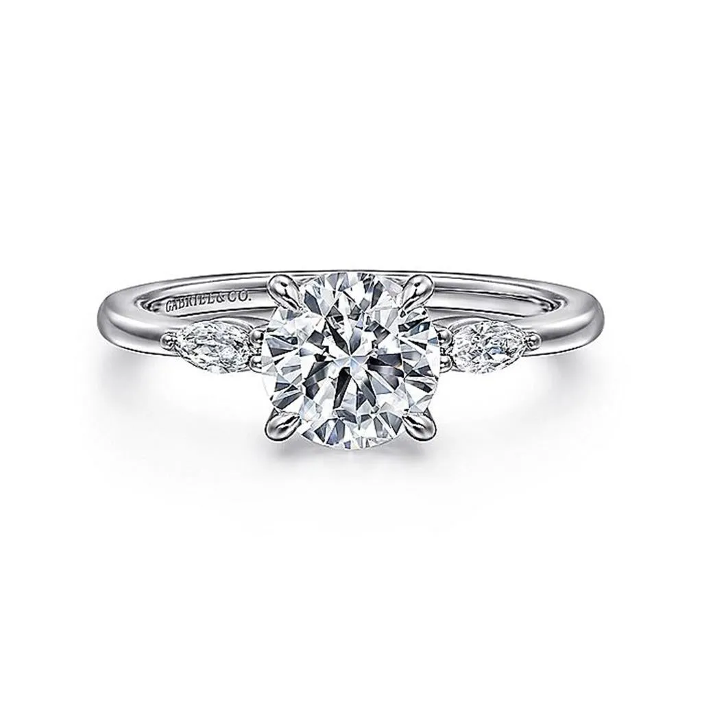 14K White Gold 'Dela' Three Stone Round Diamond Engagement Ring