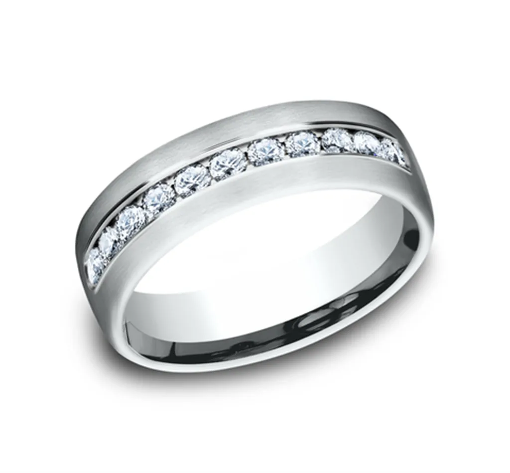 14K White Gold 'The Mozart' Satin Finish 7.5mm Diamond Wedding Band