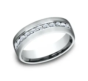 14K White Gold 'The Mozart' Satin Finish 7.5mm Diamond Wedding Band