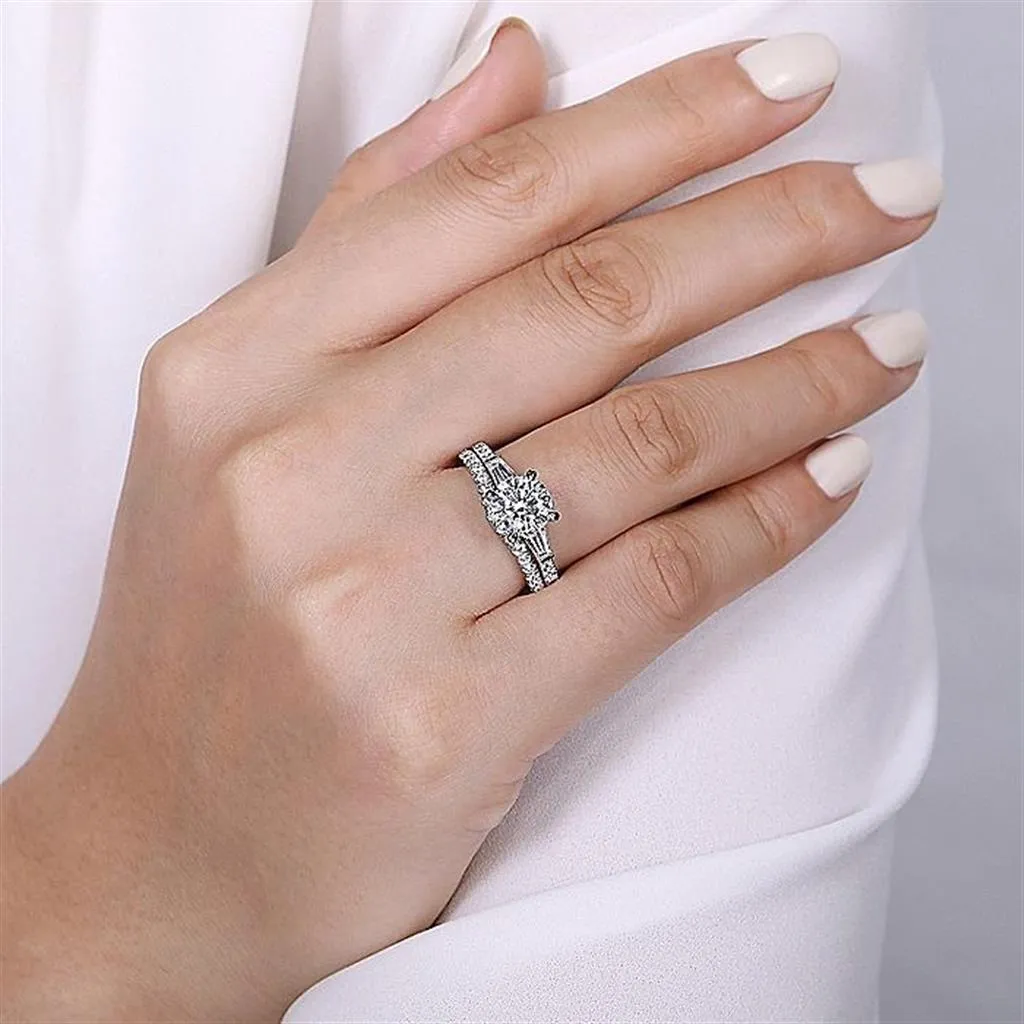 14K White Gold 'Tierra' Three Stone Diamond Engagement Ring