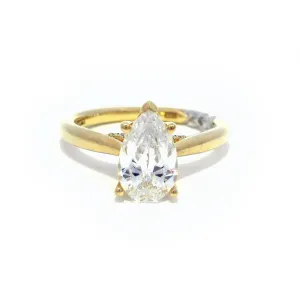 14K Yellow And White Gold Solitaire Diamond Engagement Ring With Peek-A-Boo Diamonds