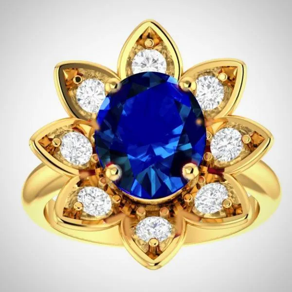 14K Yellow Gold Ruby and Diamond Flower Ring