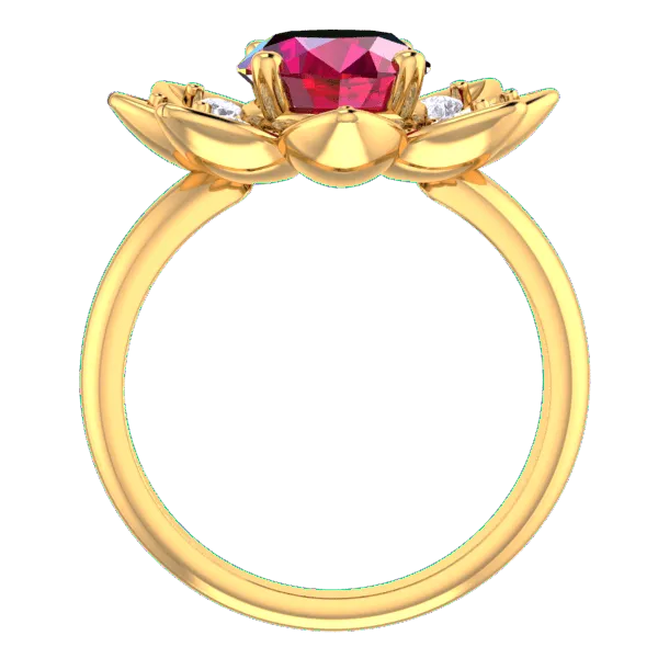 14K Yellow Gold Ruby and Diamond Flower Ring