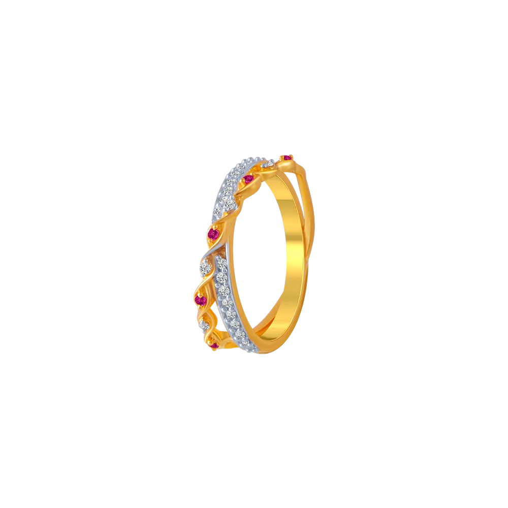 14KT (585) Yellow Gold And American Diamond Ring For Women