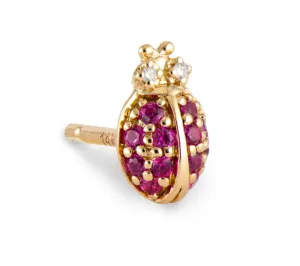 14KYG PINK SAP, DIA SINGLE LADYBUG STUD EARRING