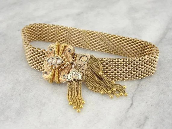 1870's Mesh Bracelet in Gold and Diamond
