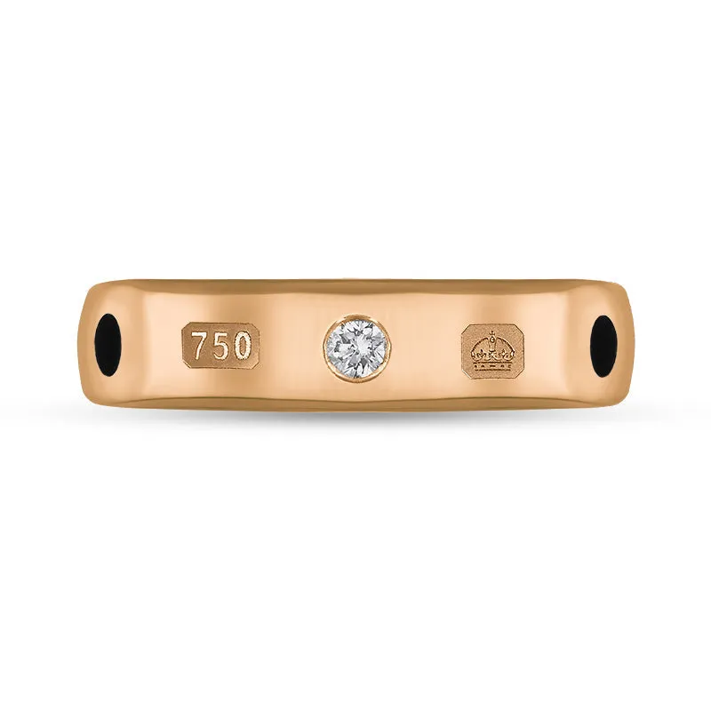18ct Rose Gold Whitby Jet 0.08ct Diamond Queen's Jubilee Hallmark 5mm Ring D