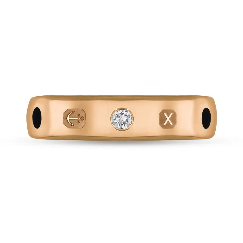 18ct Rose Gold Whitby Jet 0.08ct Diamond Queen's Jubilee Hallmark 5mm Ring D