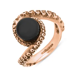 18ct Rose Gold Whitby Jet Bead Twist Tentacle Ring