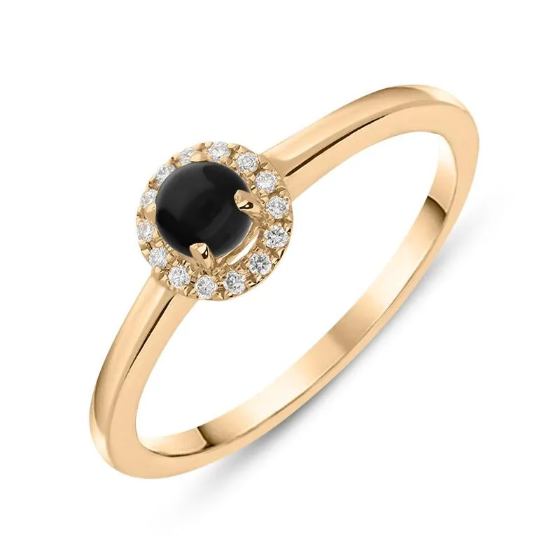 18ct Rose Gold Whitby Jet Diamond Round Cluster Ring
