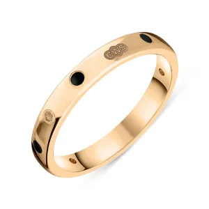 18ct Rose Gold Whitby Jet King's Coronation Hallmark 3mm Ring D