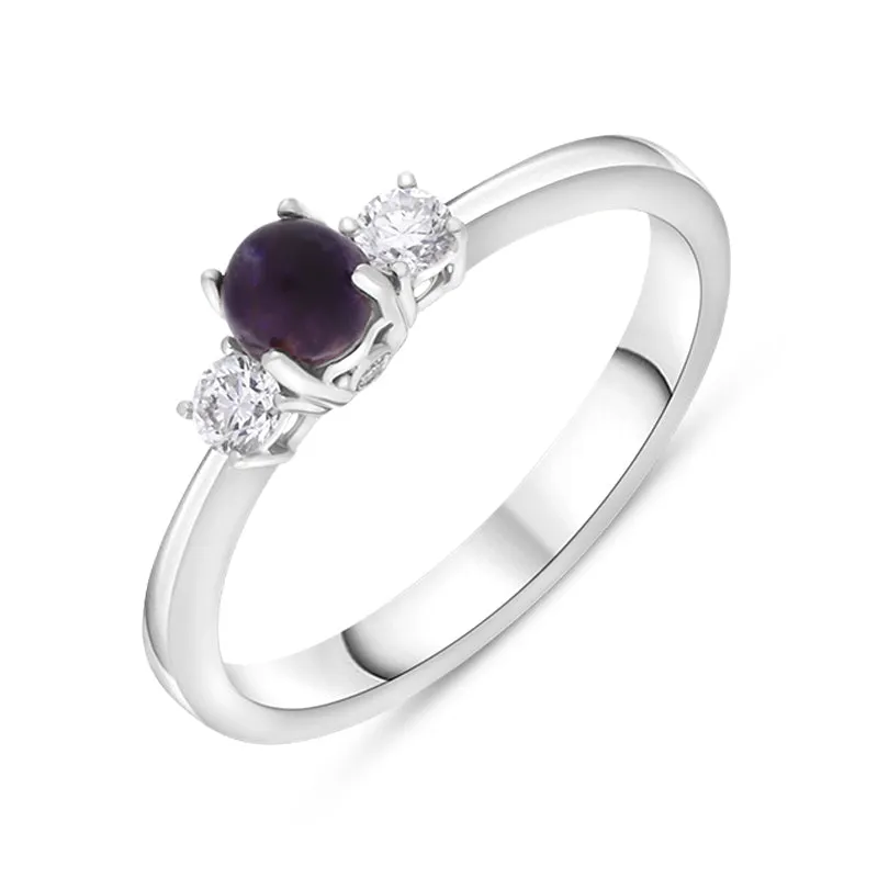 18ct White Gold Blue John 0.17ct Diamond Trilogy Ring