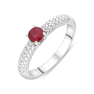 18ct White Gold Ruby Diamond Shoulder Set Ring