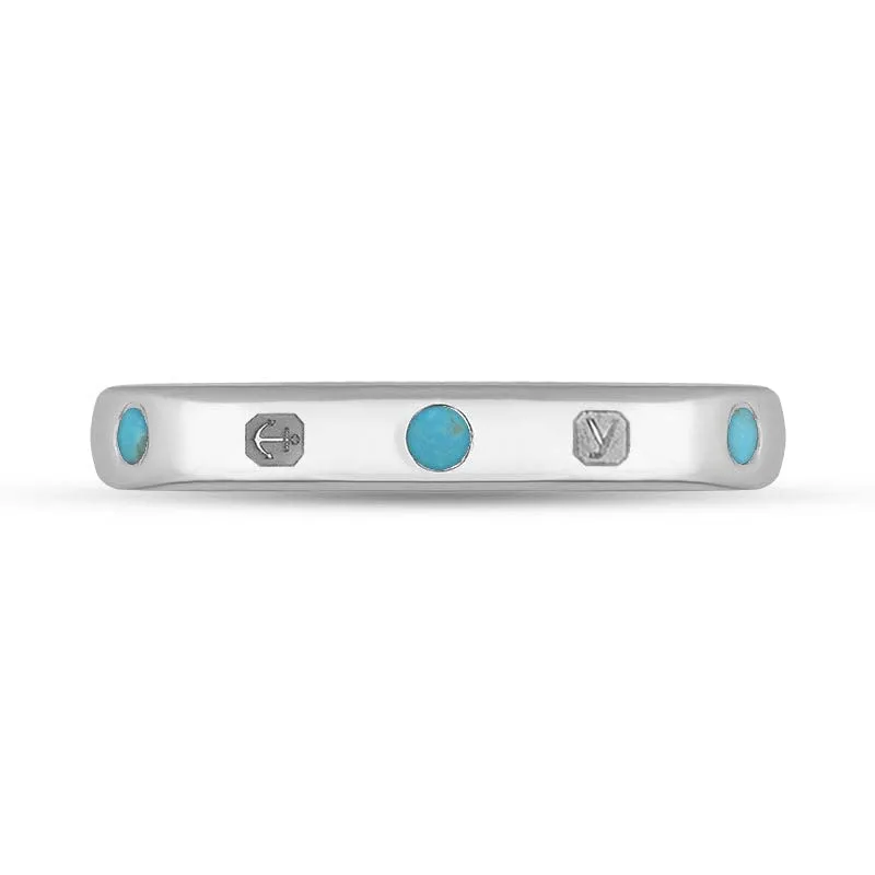 18ct White Gold Turquoise King's Coronation Hallmark 3mm Ring D