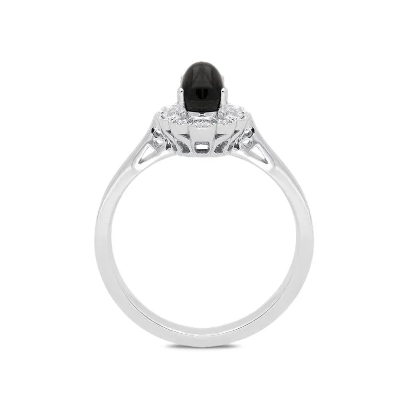18ct White Gold Whitby Jet 0.16ct Diamond Milgrain Cluster Ring