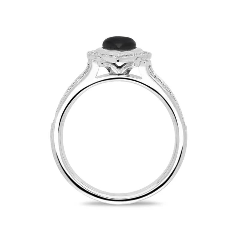 18ct White Gold Whitby Jet 0.24ct Diamond Shoulder Heart Ring D