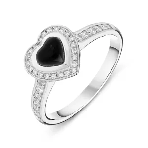 18ct White Gold Whitby Jet 0.24ct Diamond Shoulder Heart Ring D