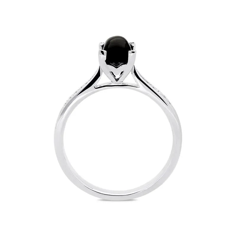 18ct White Gold Whitby Jet Diamond Cushion Shaped Ring