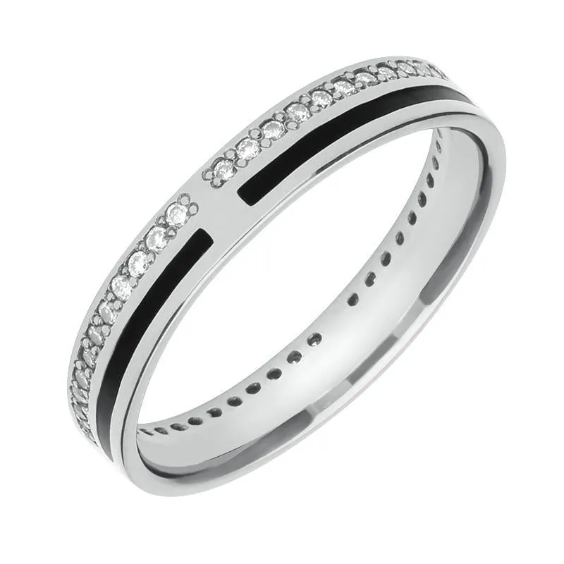 18ct White Gold Whitby Jet Diamond Inlaid Wedding Eternity Ring