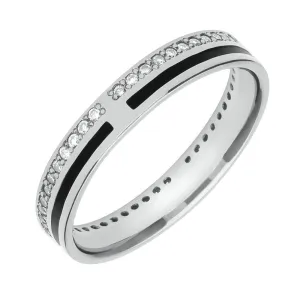18ct White Gold Whitby Jet Diamond Inlaid Wedding Eternity Ring