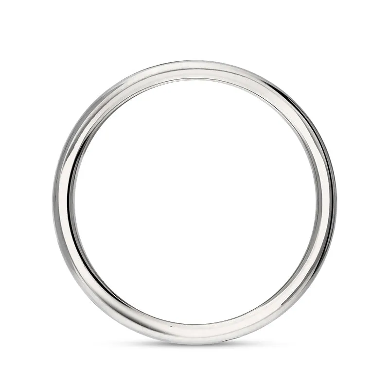 18ct White Gold Whitby Jet King's Coronation Hallmark 3mm Ring D