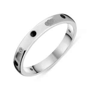 18ct White Gold Whitby Jet King's Coronation Hallmark 3mm Ring D